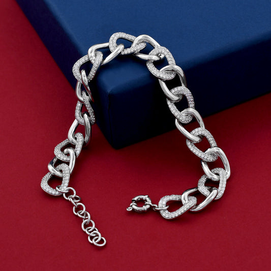 Cuban Link Diamond 925 Sterling Silver Bracelet