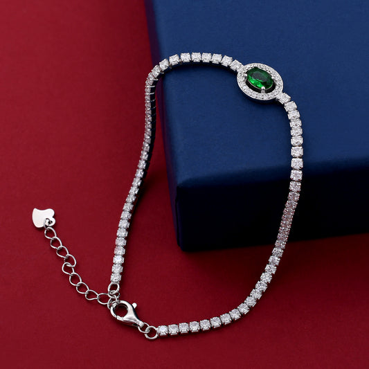 Emerald Diamond 925 Sterling Silver Bracelet