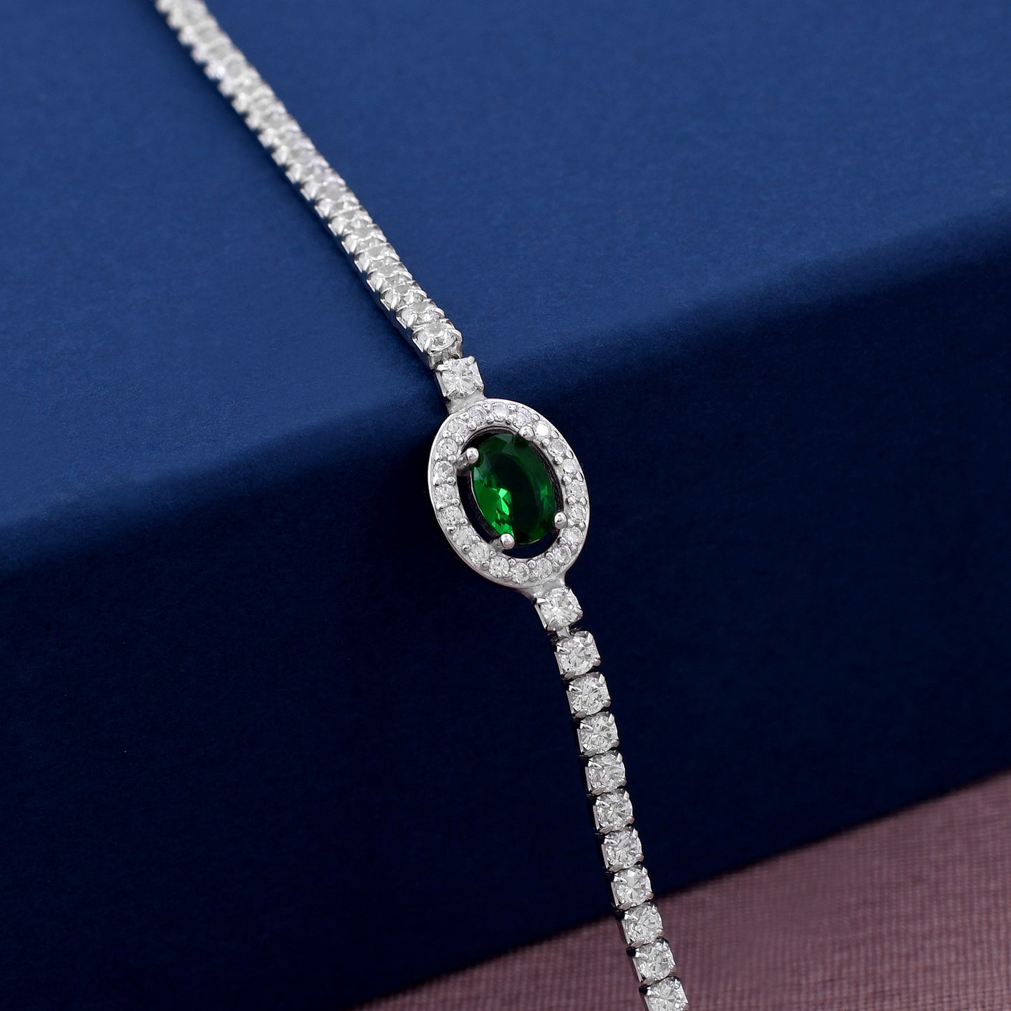 Emerald Diamond 925 Sterling Silver Bracelet