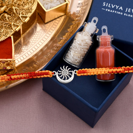Sun Moon Design 925 Silver Rakhi