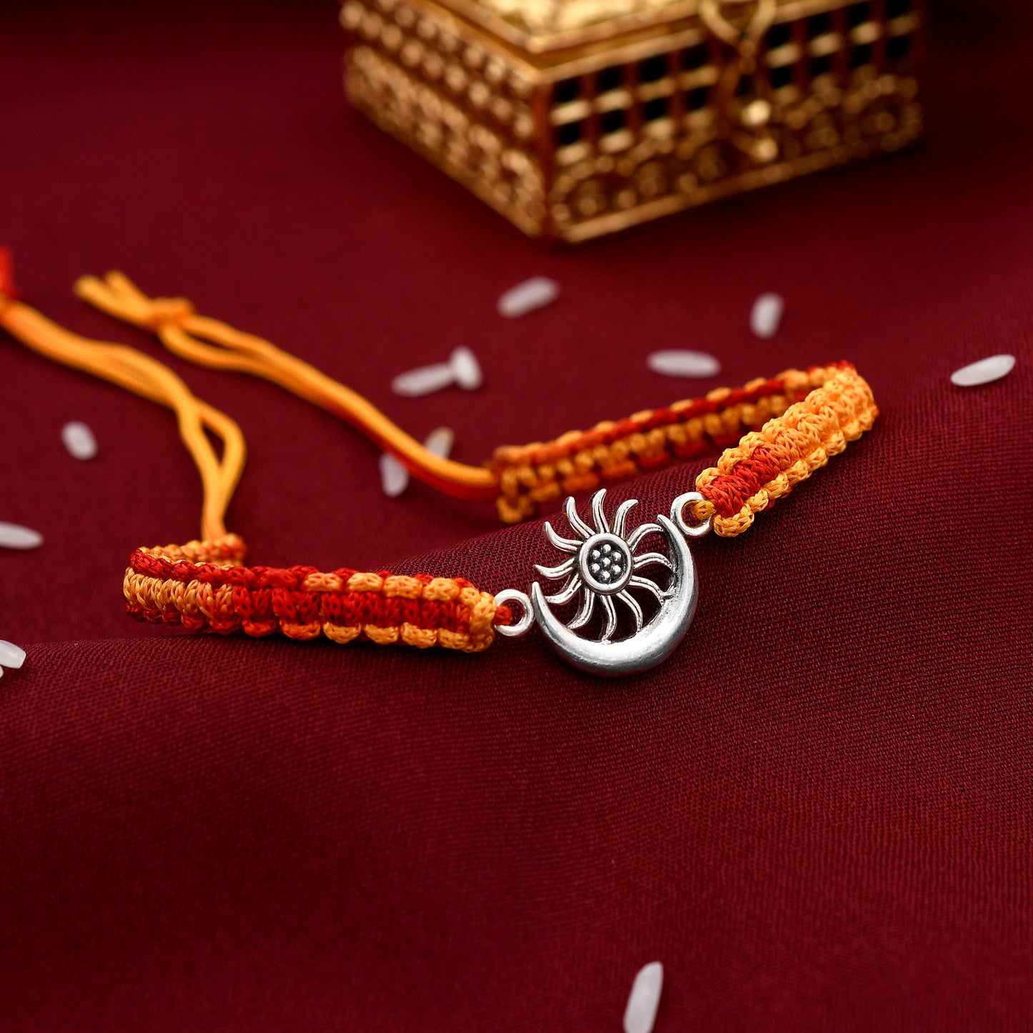 Sun Moon Design 925 Silver Rakhi