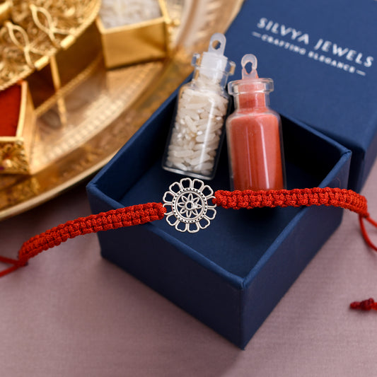 Flower Design 925 Silver Rakhi