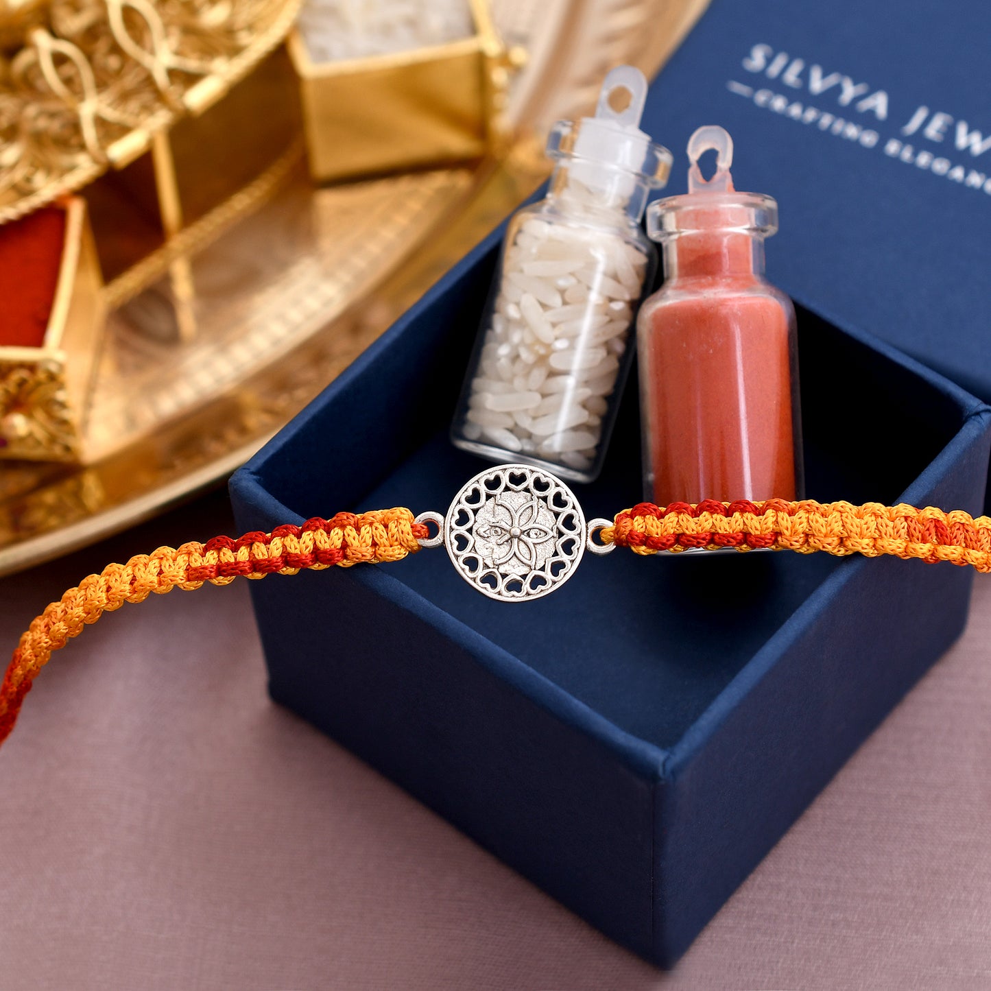 Flower Design 925 Silver Rakhi