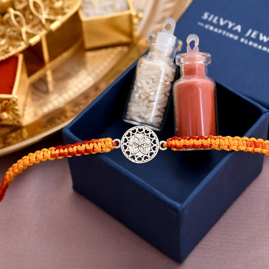 Flower Design 925 Silver Rakhi