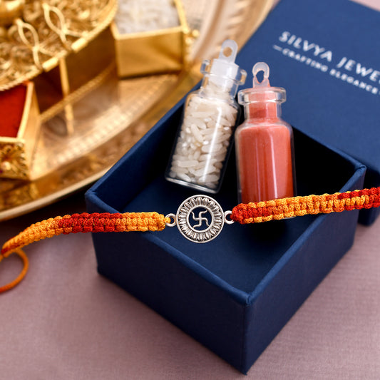Auspicious Swastik 925 Silver Rakhi