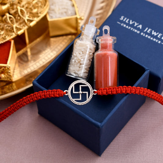 Auspicious Swastik 925 Silver Rakhi