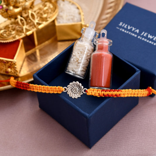 Unqiue Flower Design 925 Silver Rakhi