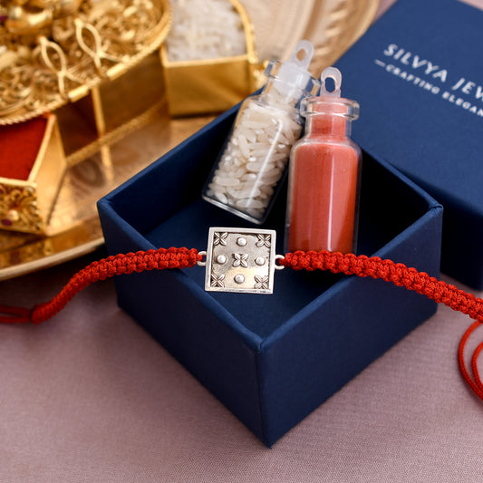 Square Design 925 Silver Rakhi