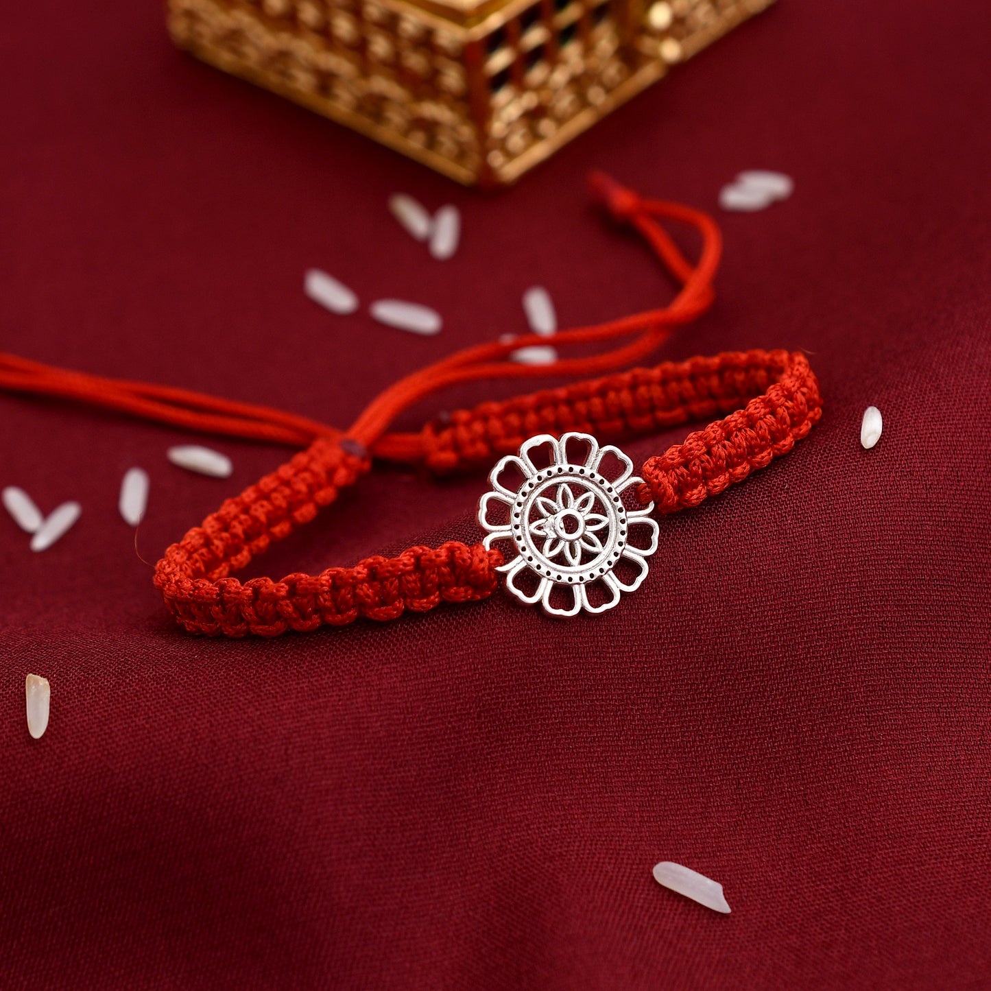 Flower Design 925 Silver Rakhi