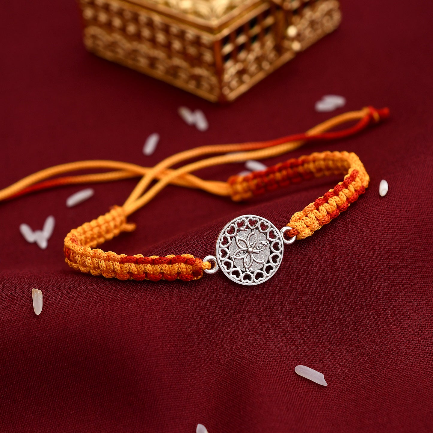 Flower Design 925 Silver Rakhi