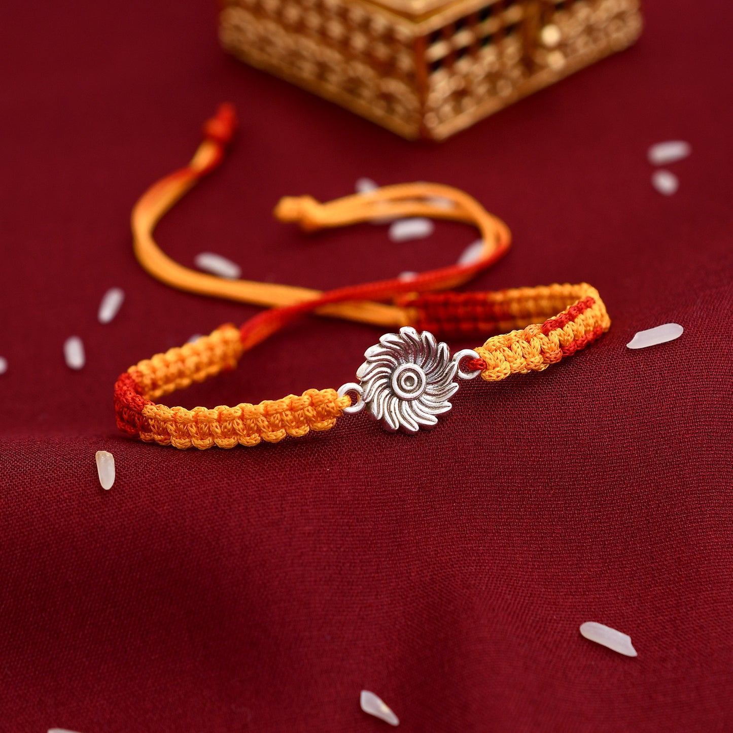 Unqiue Flower Design 925 Silver Rakhi
