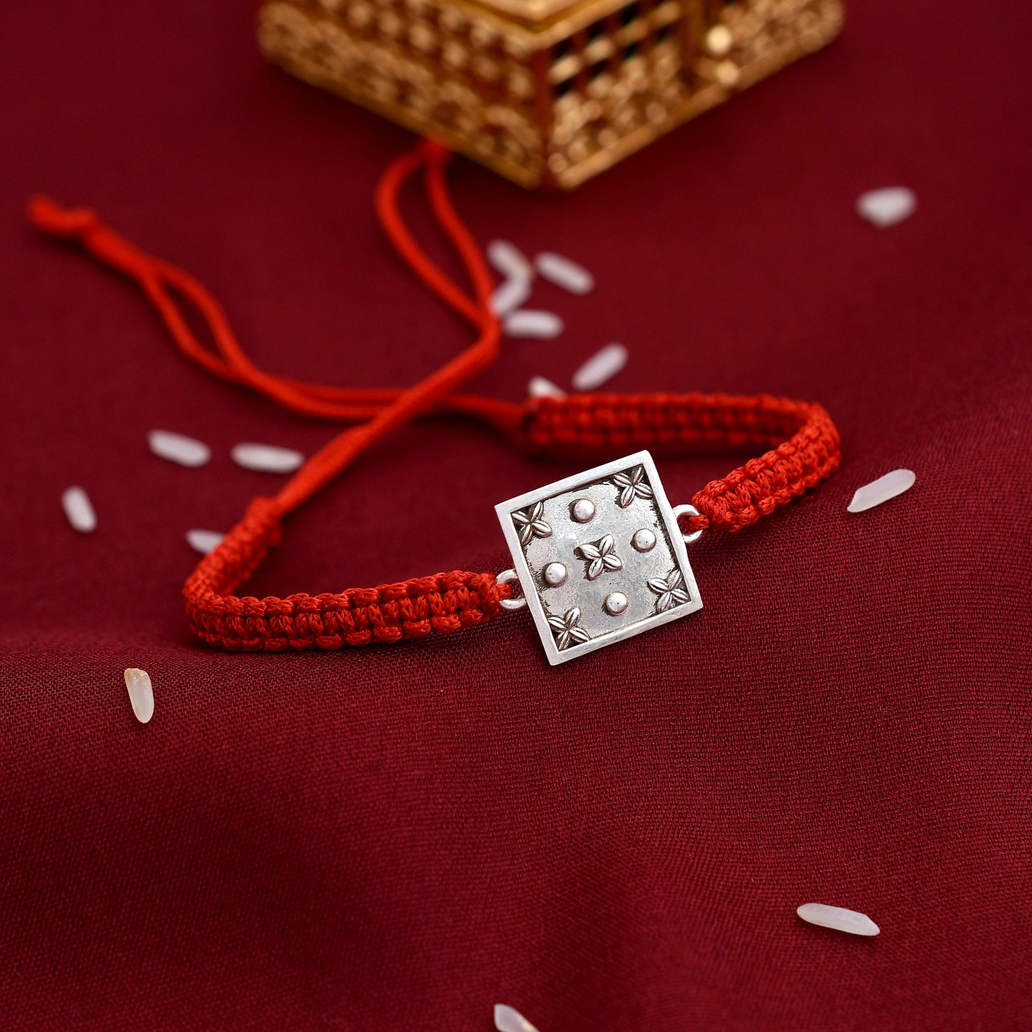 Square Design 925 Silver Rakhi