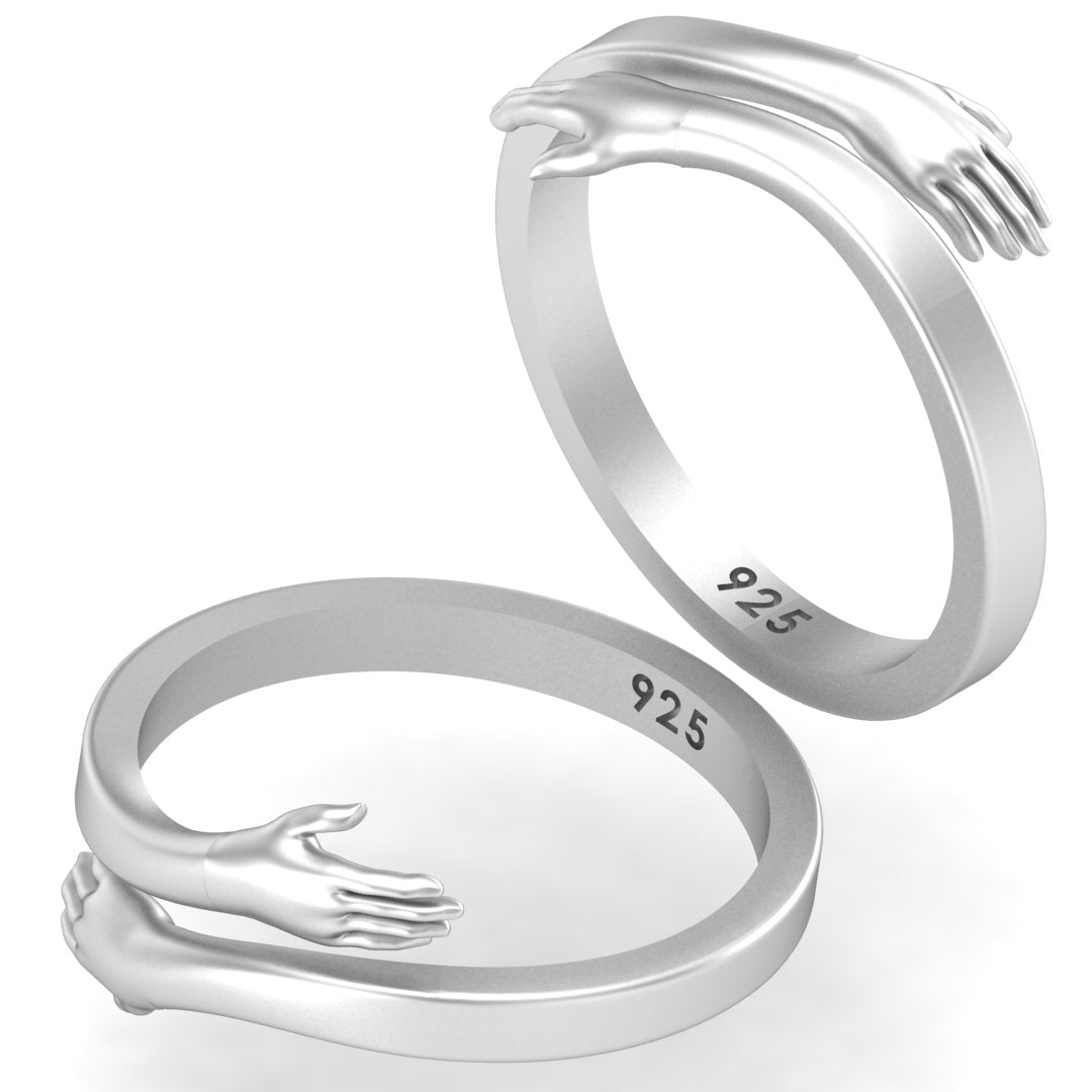 925 Sterling Silver Couple Hug Rings