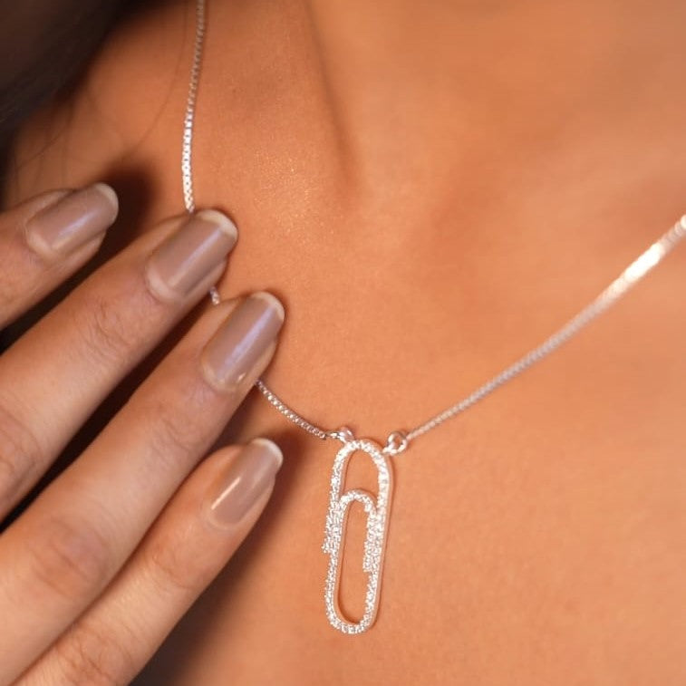 Paper Clip Diamond 925 Sterling Silver Pendant