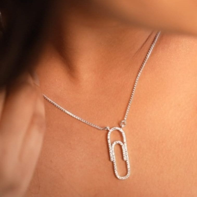 Paper Clip Diamond 925 Sterling Silver Pendant