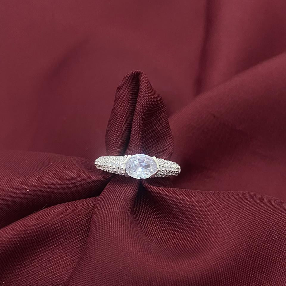 Classic Oval Crystal 925 Sterling Silver Ring