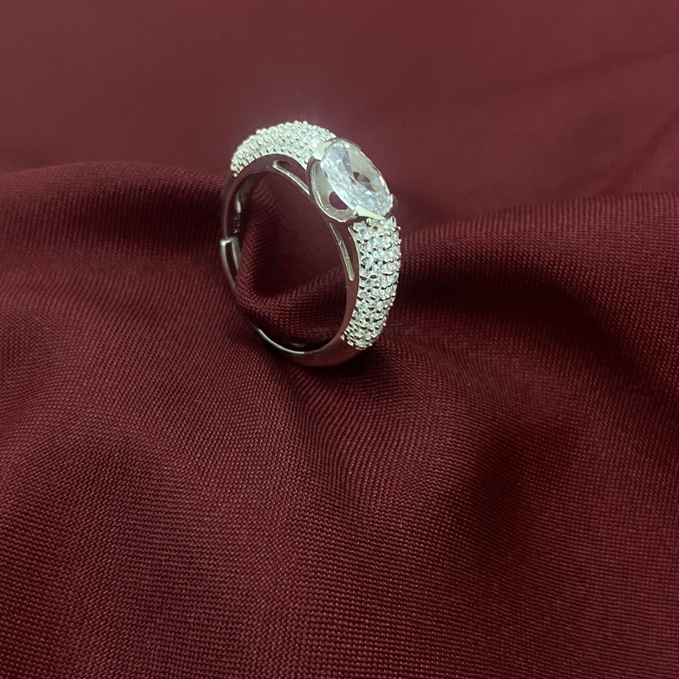 Classic Oval Crystal 925 Sterling Silver Ring